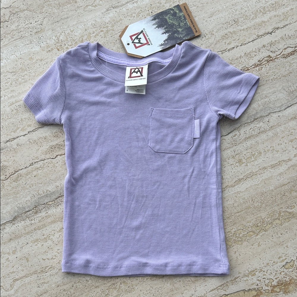 NEW 🆕 The Outdoor Supply Girls' Ribbed Pocket Tee - Lavender size 4
